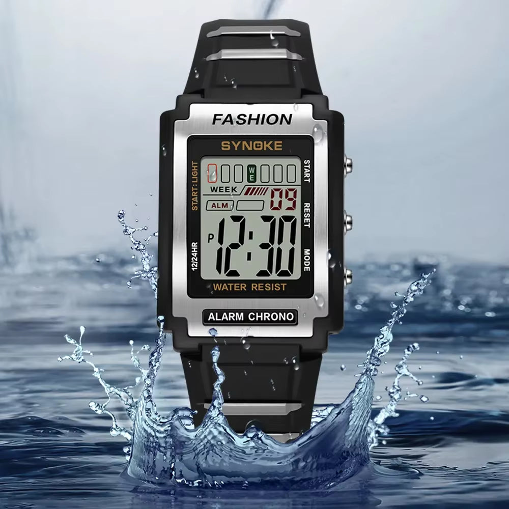 Stylish Men's Waterproof Sports Watch - 50M, Night Light, Large Screen & Alarm - Retro Trendsetter